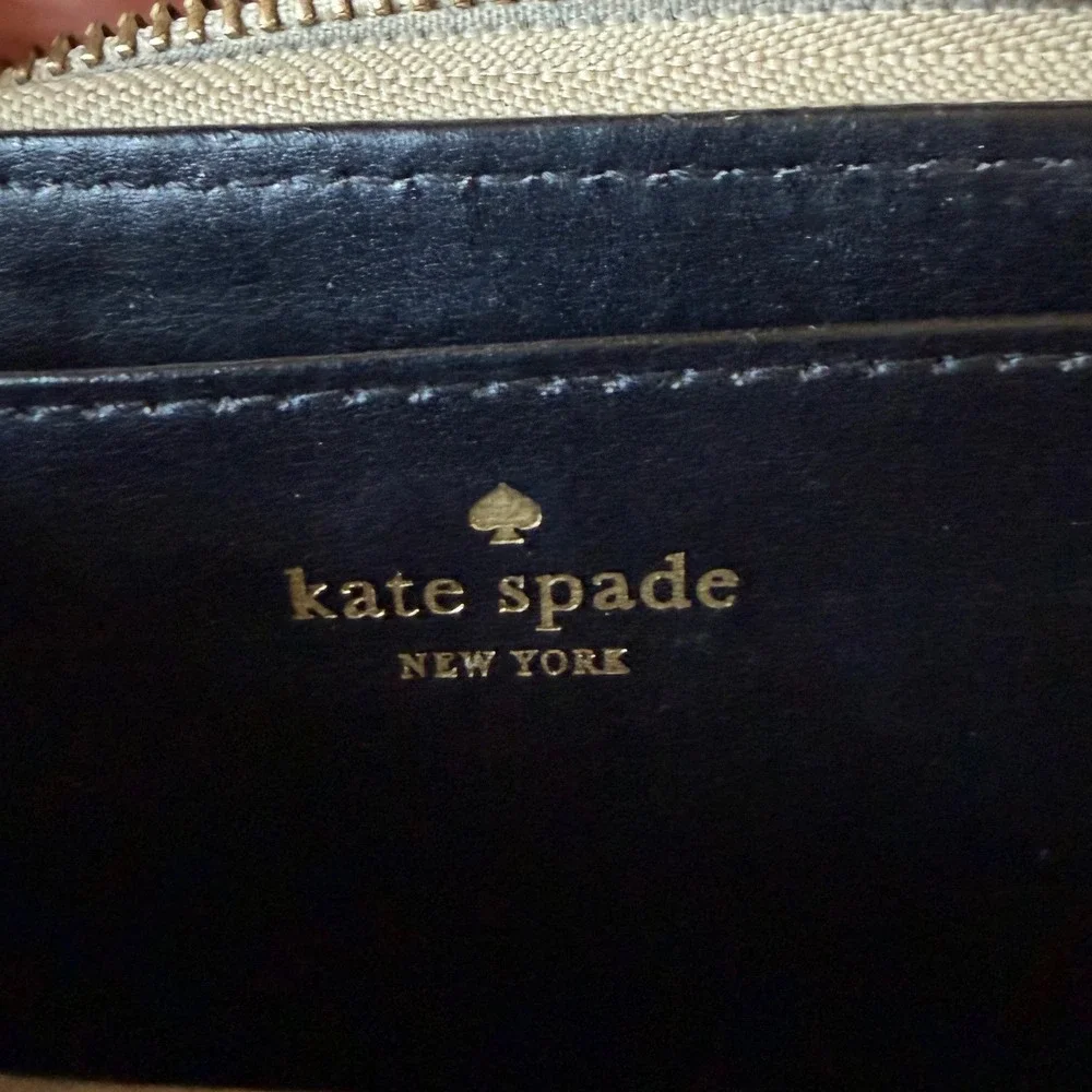 Kate Spade Gold Metallic Embossed Spade Dot Wristlet Wallet Zip Around Wallet